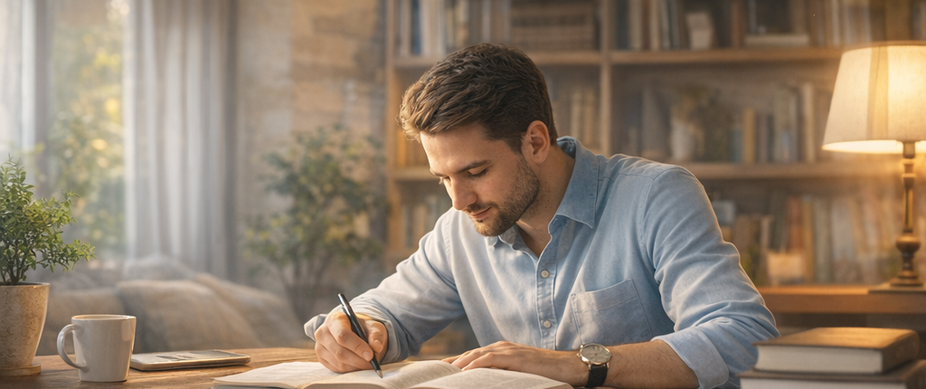 A man studying at a desk